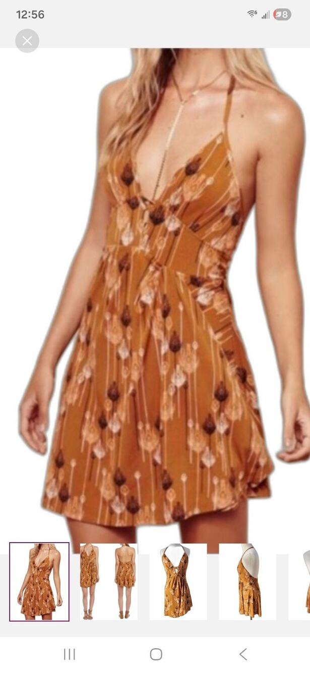 Free People Mini Dress Womens Medium Brown Peacock Feather Halter Beach Festival